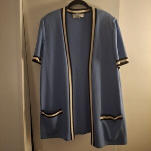 St. John Women's Santana Blue Knit Open Front Jacket Cardigan Sweater